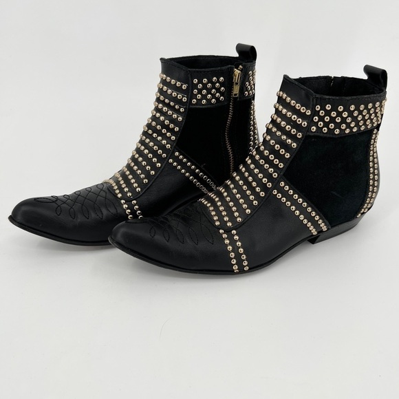 Anine Bing Boots Charlie Black Gold Studded Ankle Leather Suede Chelsea size 36 - Picture 5 of 11